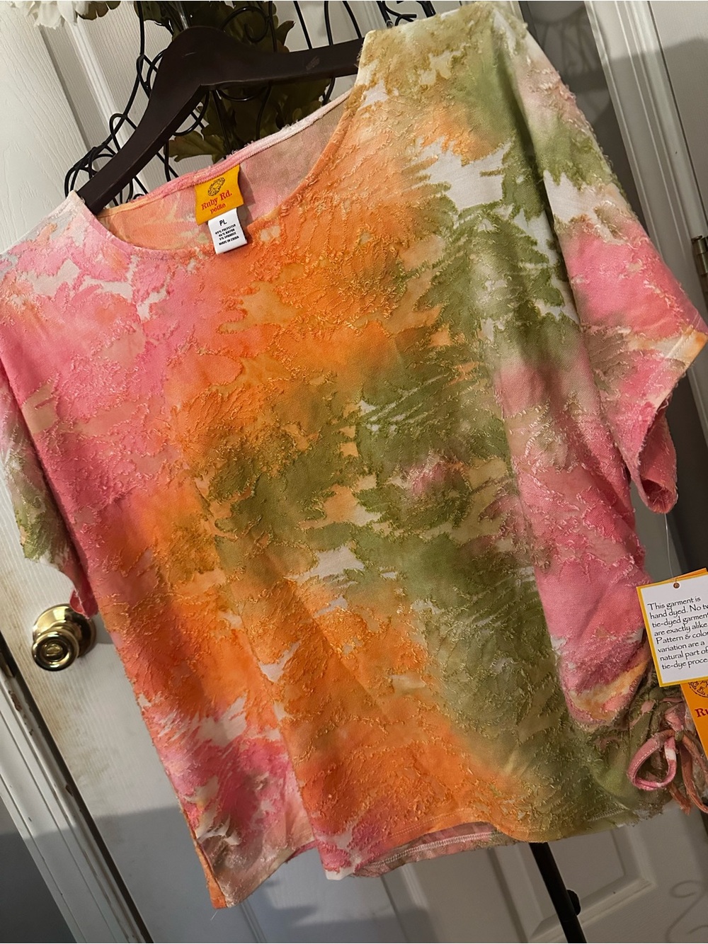 Ruby Rd. Pink Orange Green Tie-Dye Scoop Neck Tunic PL NWT